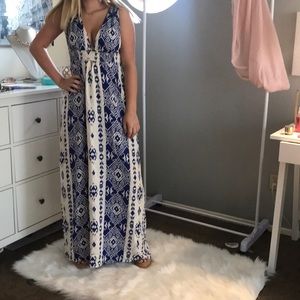 white and blue maxi dress